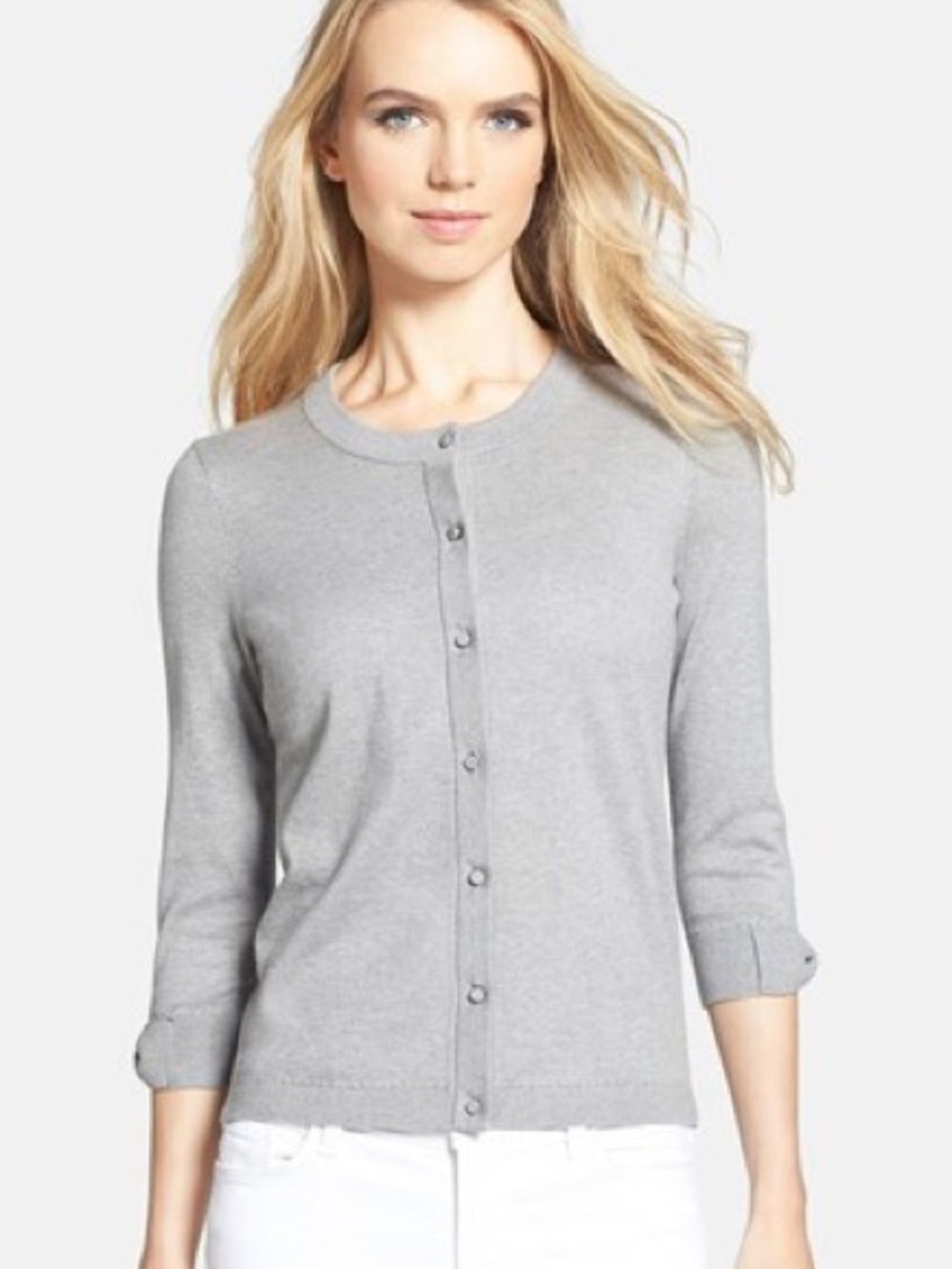 kate spade Somerset Bow Cuff Gray Button Classic Cardigan size XL
